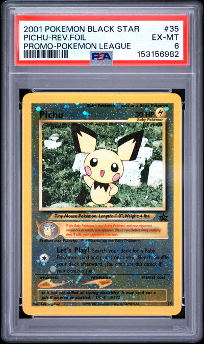 Pichu Reverse Holo Pokemon League PSA 6 2001 Pokemon Promo Black Star #35