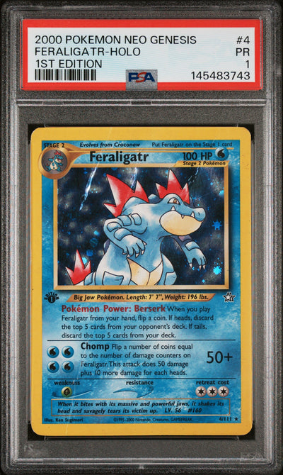 Feraligatr Holo 1st Edition PSA 1 2000 Pokemon Neo Genesis 1st Edition #4 POP 16