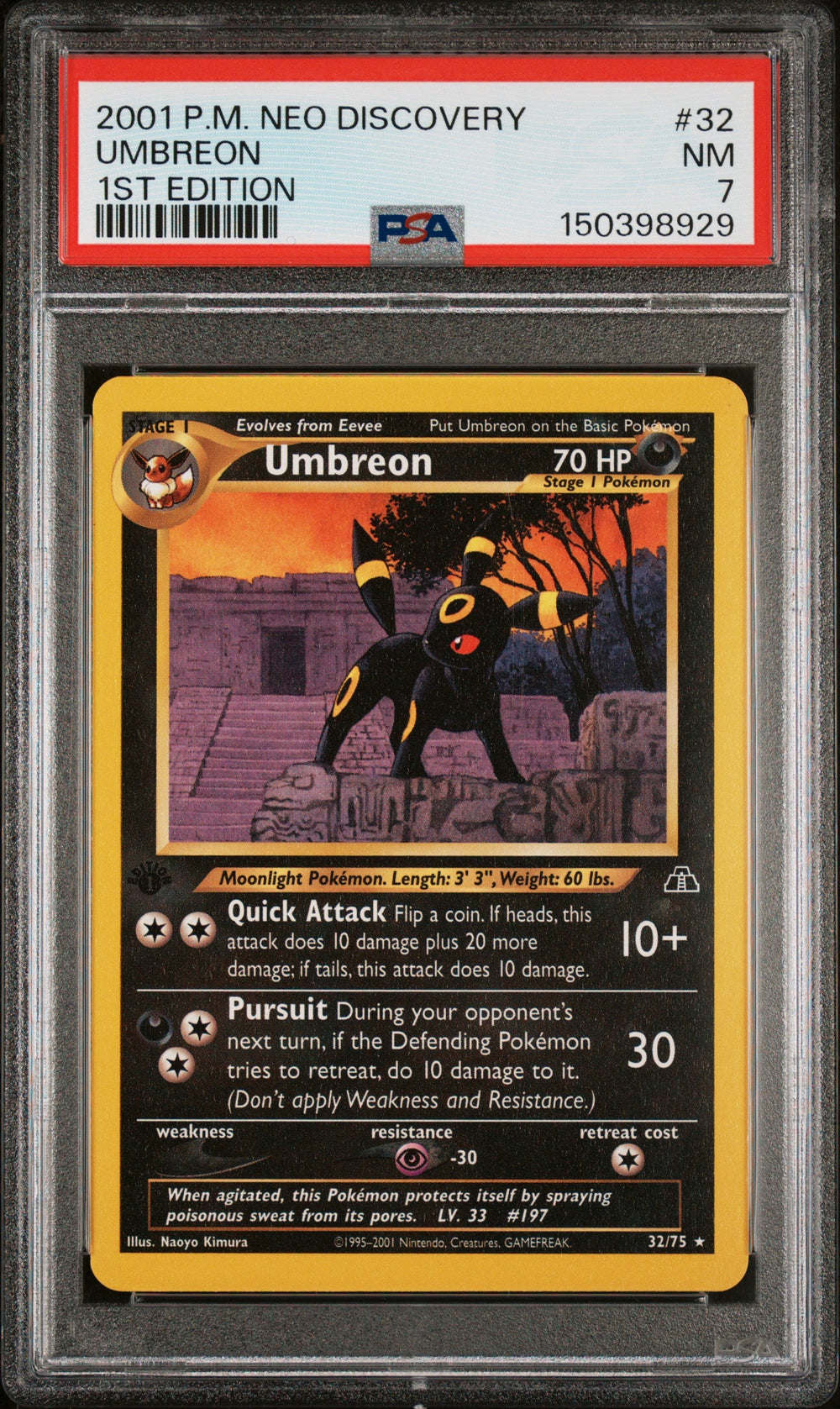 Umbreon 1st Edition PSA 7 2001 Pokemon Neo Discovery #32