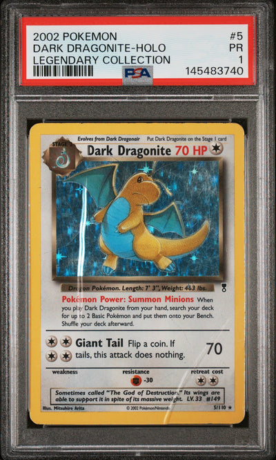 Dark Dragonite Holo PSA 1 2002 Pokemon Legendary Collection #5 POP 19