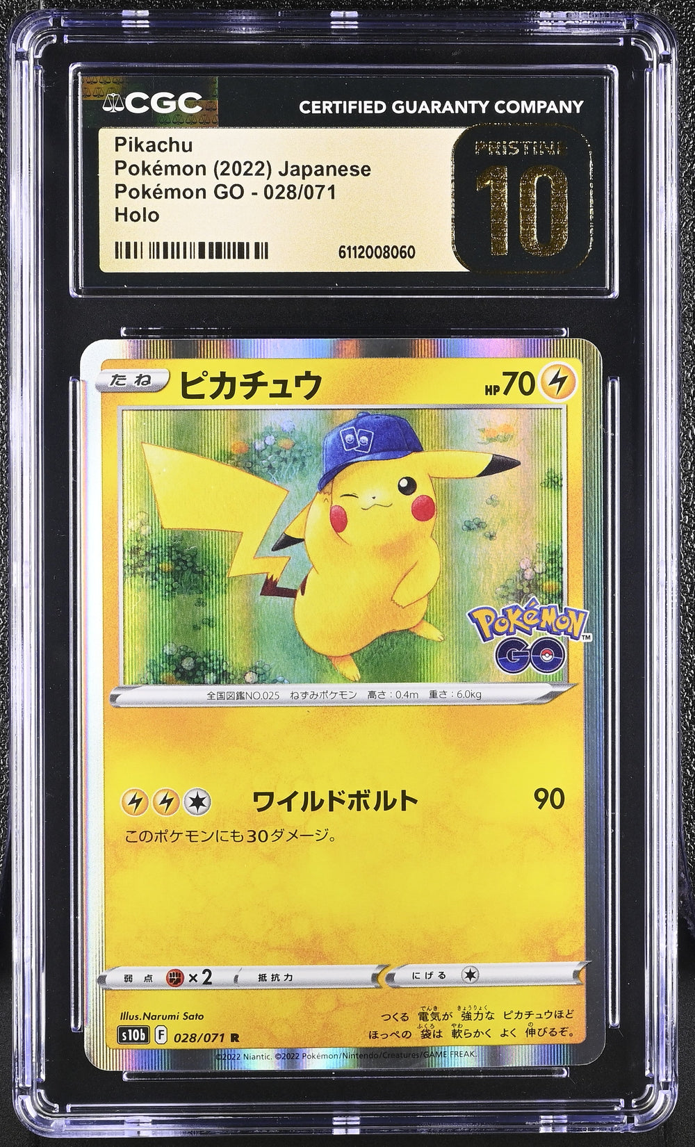 Pikachu CGC Pristine 10 2022 Pokemon GO #028/071