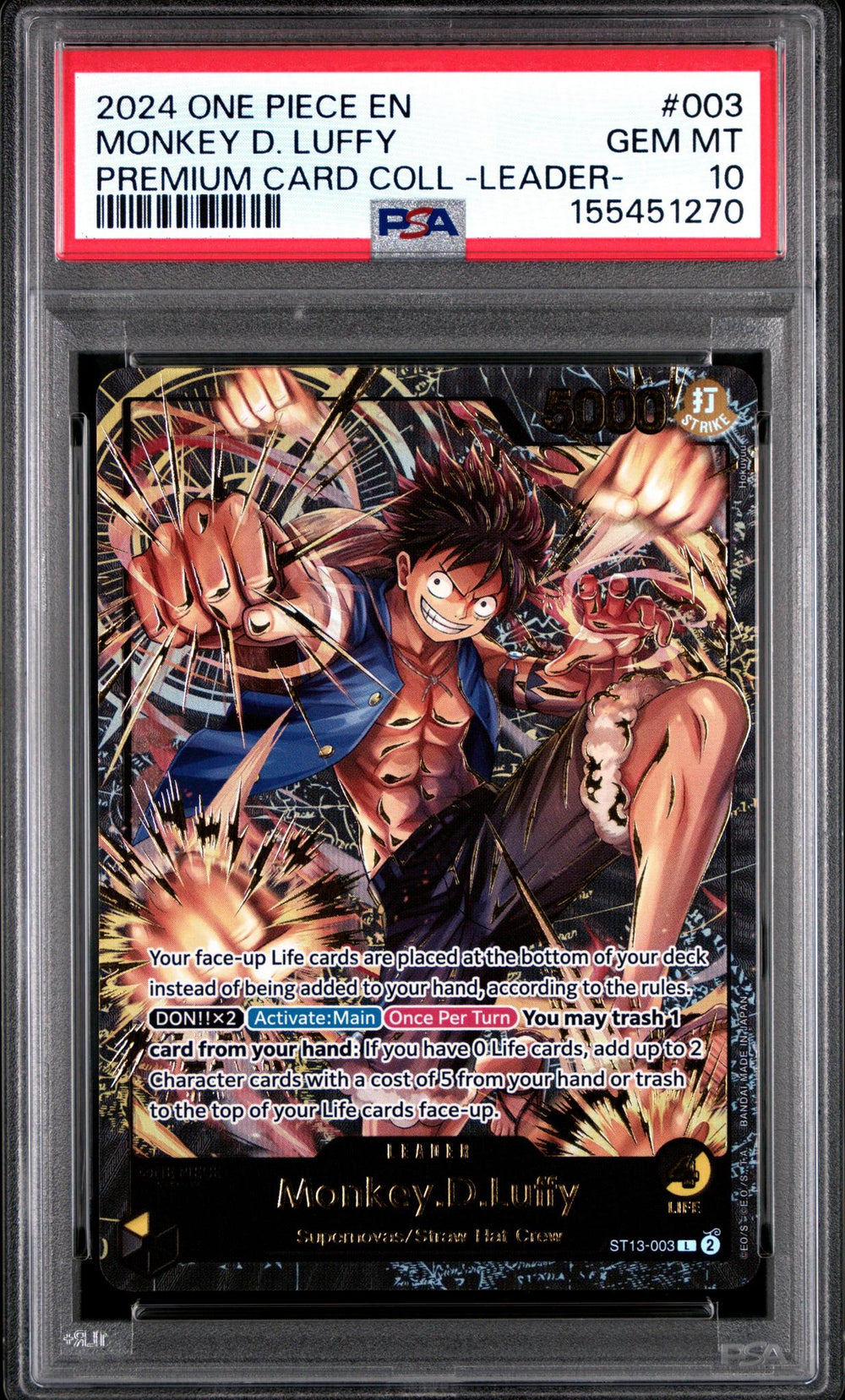 2024 ONE PIECE PREMIUM CARD COLLECTION -LEADER COLLECTION- 003 MONKEY D. LUFFY PSA 10