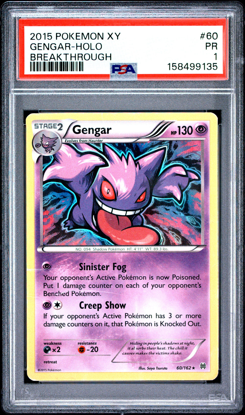 Gengar Holo Breakthrough PSA 1 2015 Pokemon XY #60 POP 7