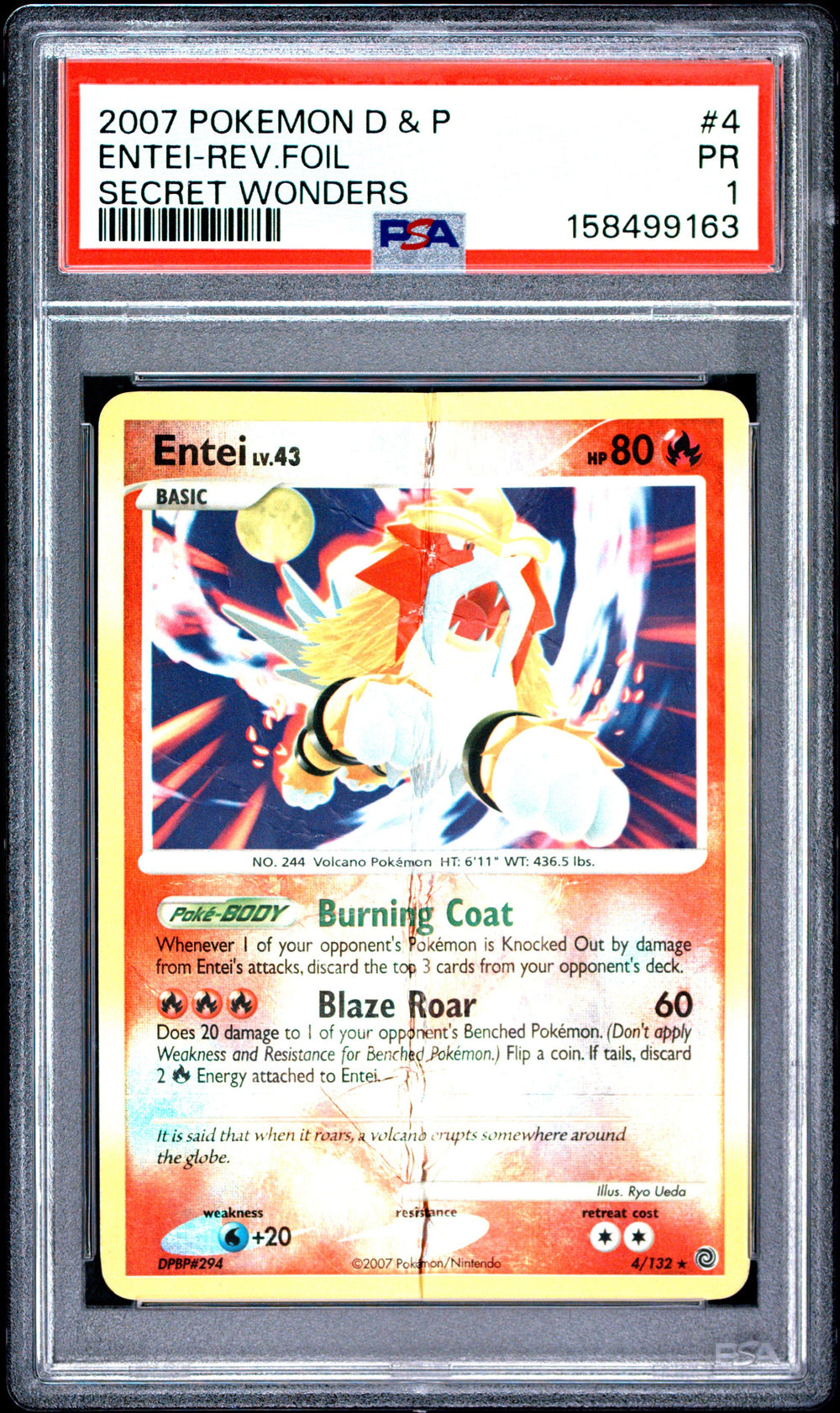 Entei Reverse Holo PSA 1 2007 Pokemon Diamond & Pearl Secret Wonders #4 POP 2