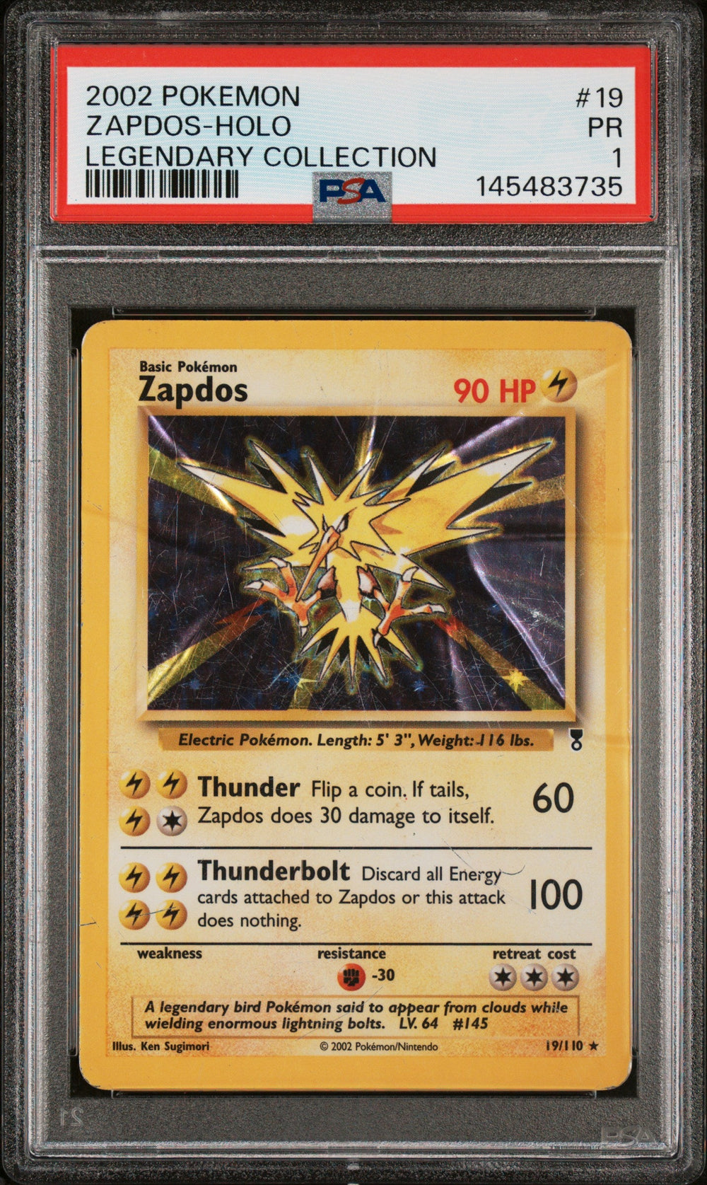 Zapdos Holo PSA 1 2002 Pokemon Legendary Collection #19 POP 3