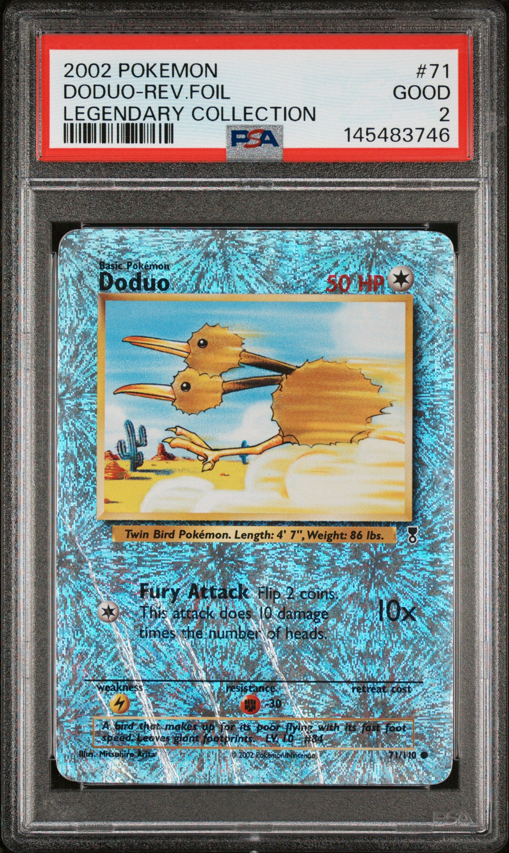 Doduo Reverse Holo PSA 2 2002 Pokemon Legendary Collection #71 POP 4