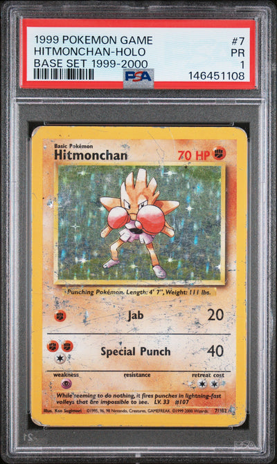Hitmonchan Holo 4th Print 1999 - 2000 PSA 1 1999 Pokemon Base Set #7 POP 6