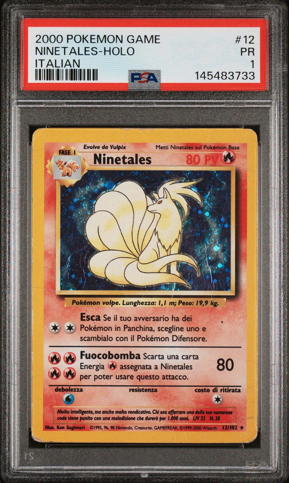 Ninetales Holo Italian PSA 1 2000 Pokemon Base Set #12 POP 7