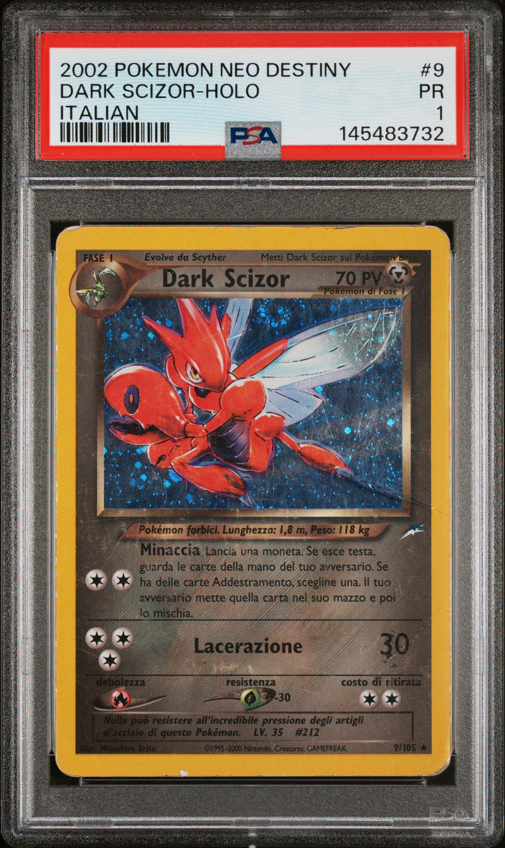 Dark Scizor Holo Italian PSA 1 2002 Pokemon Neo Destiny #9 POP 1
