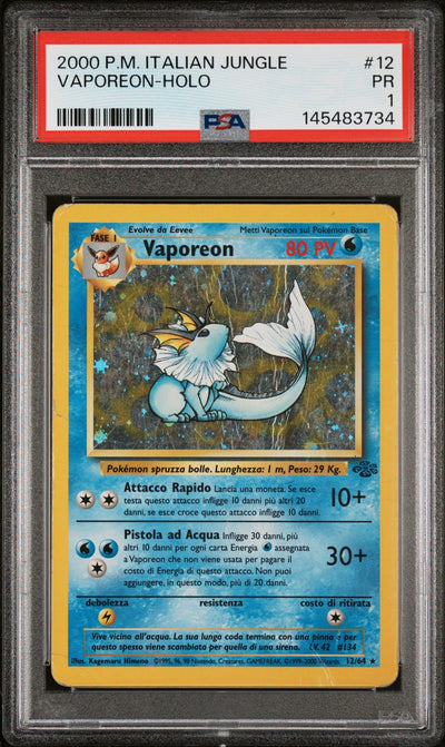 Vaporeon Holo PSA 1 2000 Pokemon Italian Jungle #12 POP 5