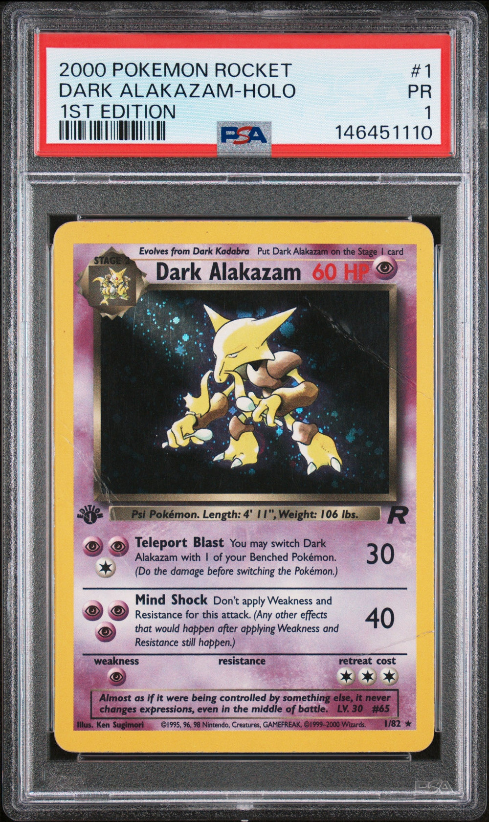 Dark Alakazam Holo 1st Edition PSA 1 2000 Pokemon Rocket #1 POP 17