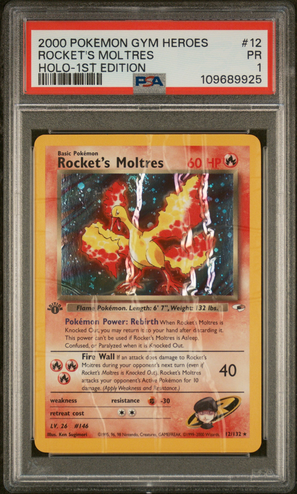 Rocket's Moltres Holo 1st Edition PSA 1 2000 Pokemon Gym Heroes #12 POP 14