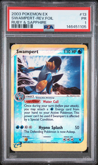 Swampert Reverse Holo PSA 1 2003 Ex Ruby & Sapphire #13 POP 3