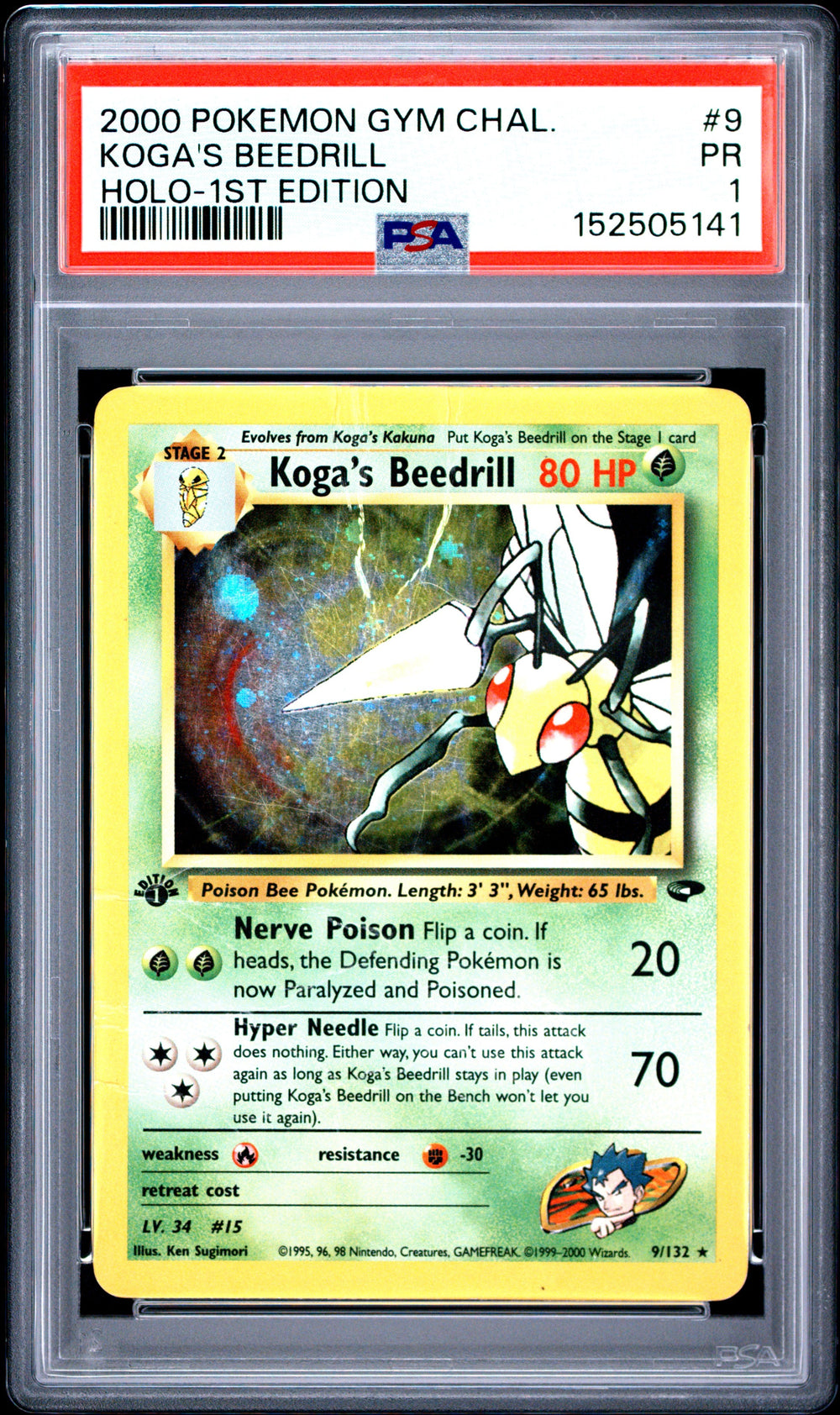 Koga's Beedrill Holo 1st Edition PSA 1 2000 Gym Challenge #9 POP 5