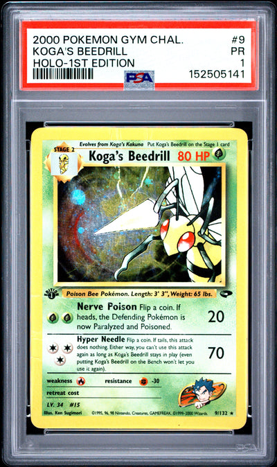 Koga's Beedrill Holo 1st Edition PSA 1 2000 Gym Challenge #9 POP 5