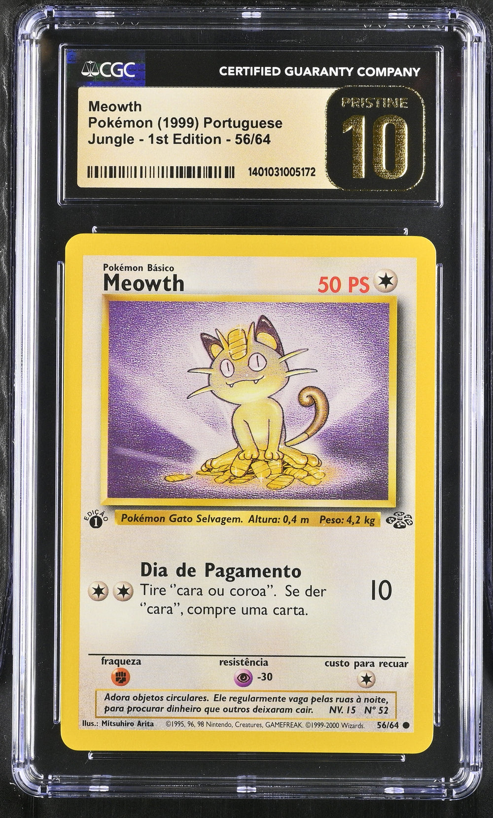 Meowth CGC Pristine 10 2000 Jungle 1st Edition #56/64