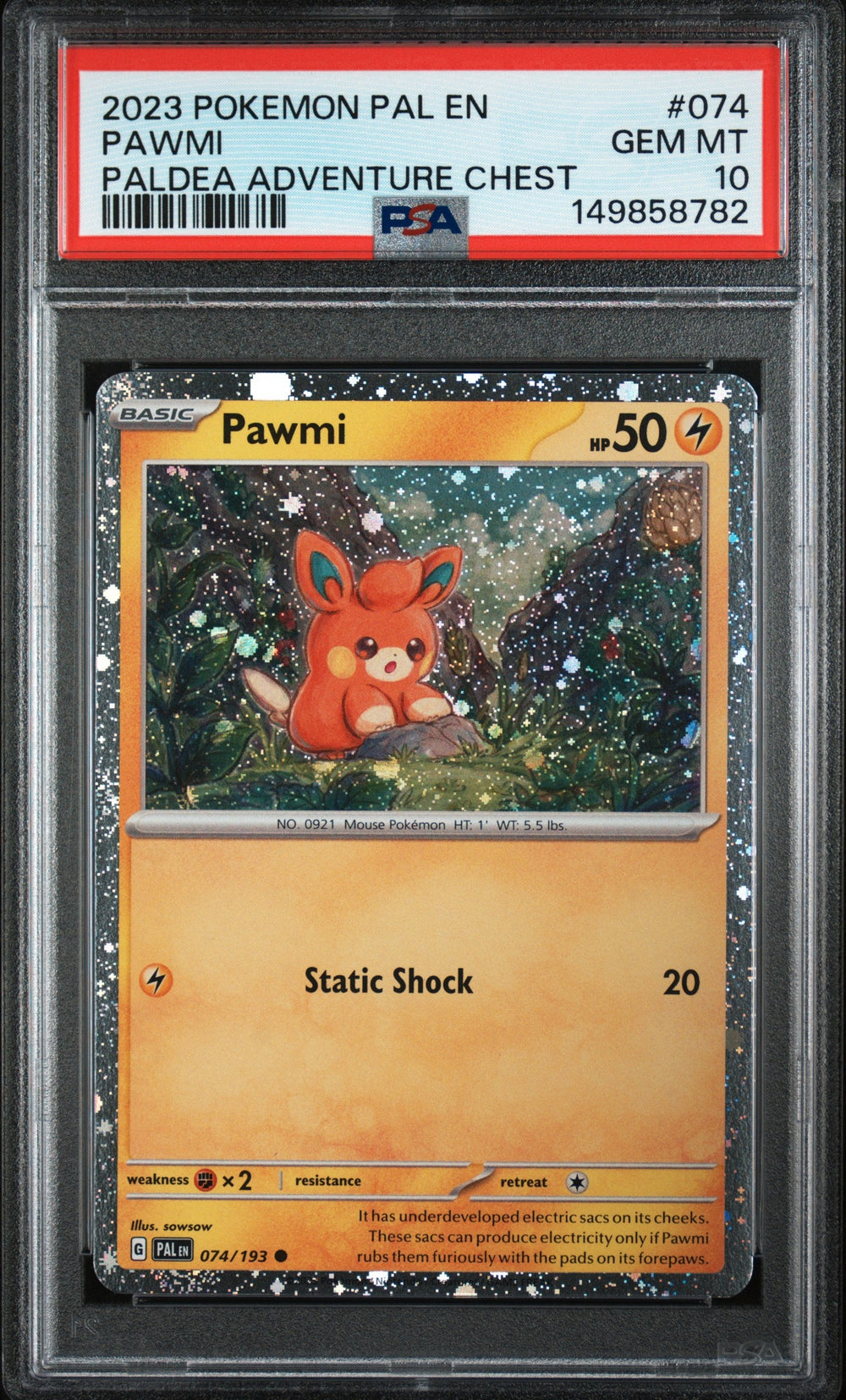 Pawmi Paldea Adventure Chest PSA 10 2023 Pal En Paldea Evolved #074