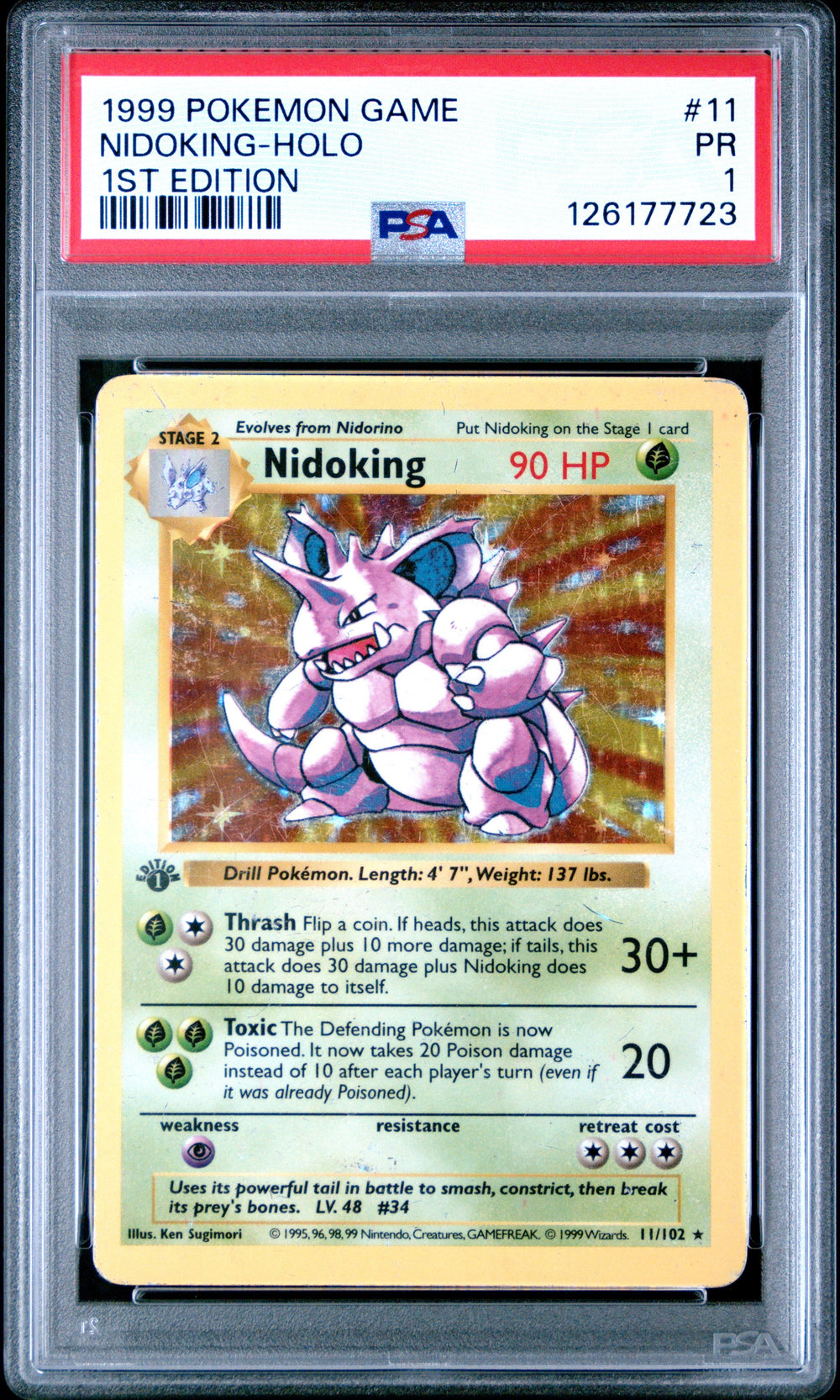 Nidoking Holo 1st Edition PSA 1 1999 Pokemon Base Set Shadowless #11