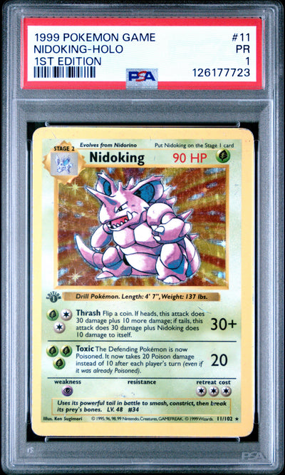 Nidoking Holo 1st Edition PSA 1 1999 Pokemon Base Set Shadowless #11