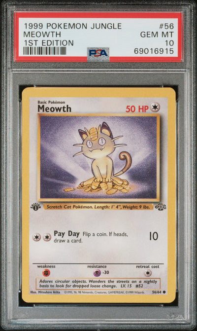 Meowth 1st Edition PSA 10 1999 Pokemon Jungle #56