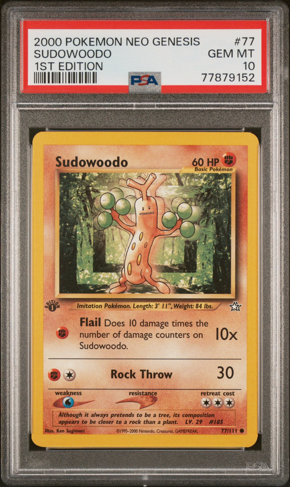 Sudowoodo 1st Edition PSA 10 2000 Neo Genesis 1st Edition #77