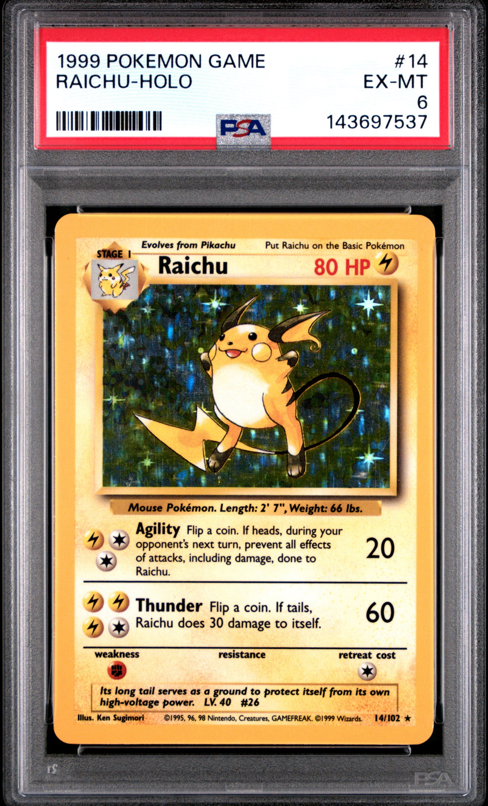 Raichu Holo PSA 6 1999 Pokemon Game #14