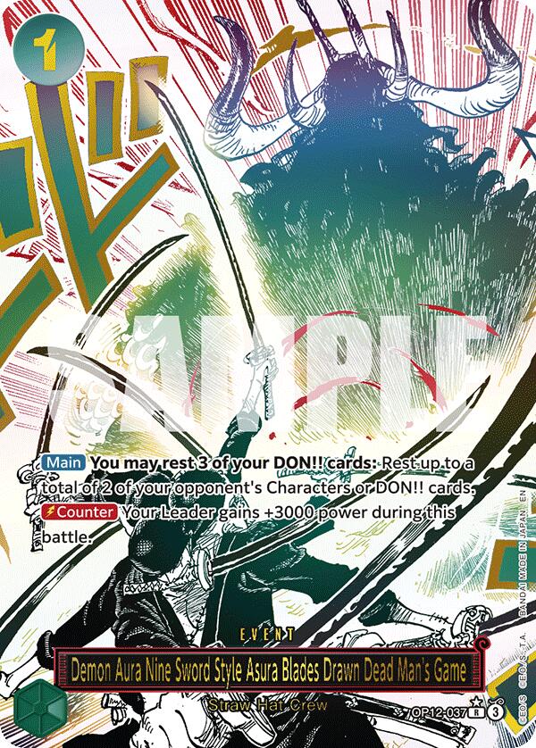 Demon Aura Nine Sword Style Asura Blades Drawn Dead Man's Game (Alternate Art) - OP12-037 - (Legacy of the Master)