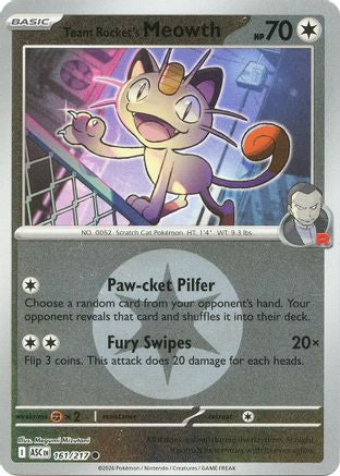 Team Rocket's Meowth Energy Symbol Pattern 161 Me Ascended Heroes Reverse Holofoil