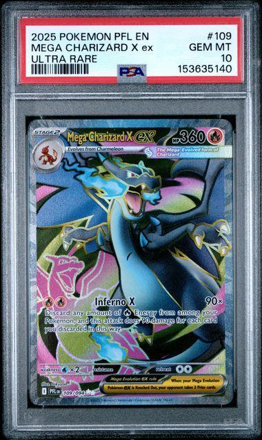 2025 POKEMON PFL EN-PHANTASMAL FLAMES 109 MEGA CHARIZARD X EX ULTRA RARE PSA 10