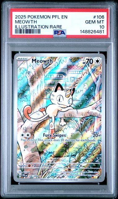 2025 POKEMON PFL EN-PHANTASMAL FLAMES #106 MEOWTH ILLUSTRATION RARE PSA 10