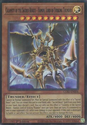 Calamity of the Sacred Beasts - Hamon, Lord of Striking Thunder Super Rare - Chaos Origins 1st Edition