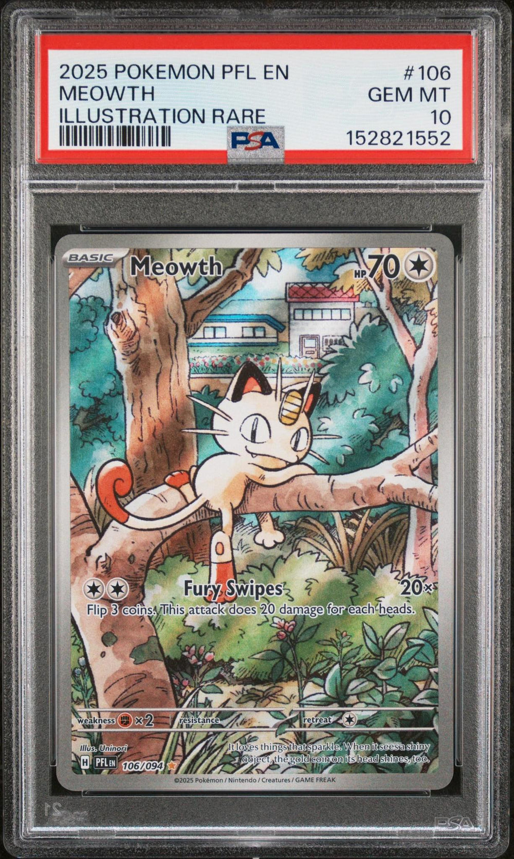 2025 POKEMON PFL EN-PHANTASMAL FLAMES 106 MEOWTH ILLUSTRATION RARE PSA 10