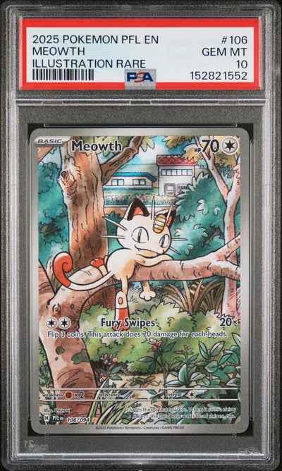 2025 POKEMON PFL EN-PHANTASMAL FLAMES 106 MEOWTH ILLUSTRATION RARE PSA 10