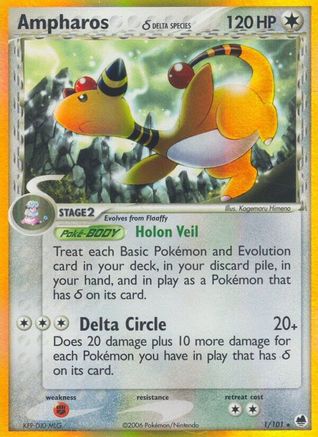 Ampharos (Delta Species) (1/101) - Dragon Frontiers Holofoil