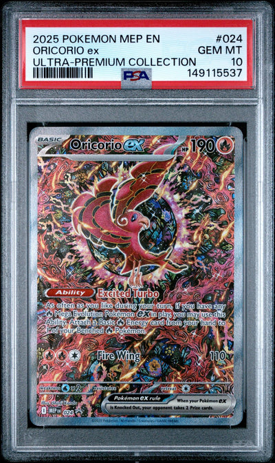 2025 POKEMON MEP EN-ME BLACK STAR PROMO 024 ORICORIO EX MEGA CHARIZARD X ex ULTRA-PREMIUM COLLECTION PSA 10
