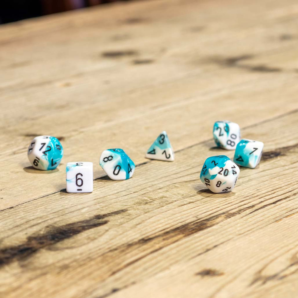 Chessex #26444 - Gemini Teal-White / Black Polyhedral (7ct)