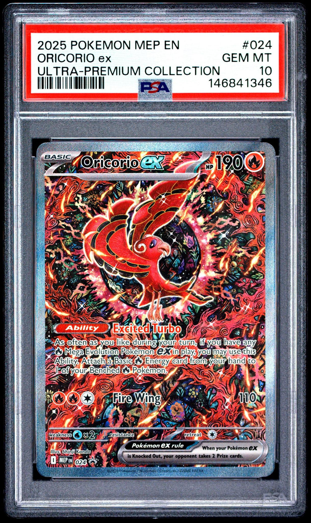 2025 POKEMON MEP EN-ME BLACK STAR PROMO 024 ORICORIO EX MEGA CHARIZARD X ex ULTRA-PREMIUM COLLECTION PSA 10