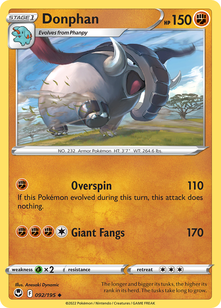 Donphan 92 195 Silver Tempest Reverse Holofoil