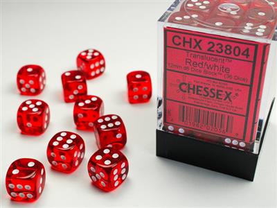 Chessex Translucent 12mm d6 Red / White Dice Block (36 dice)