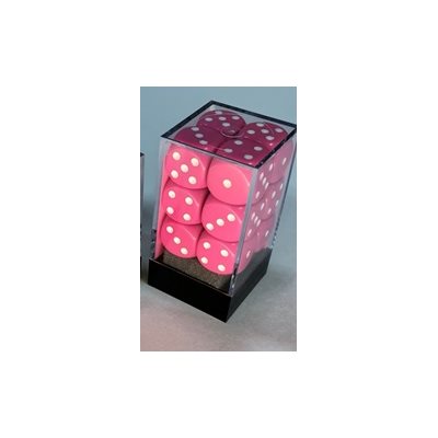 Chessex Opaque Dice - 12 x D6 - 16mm - Pink/White