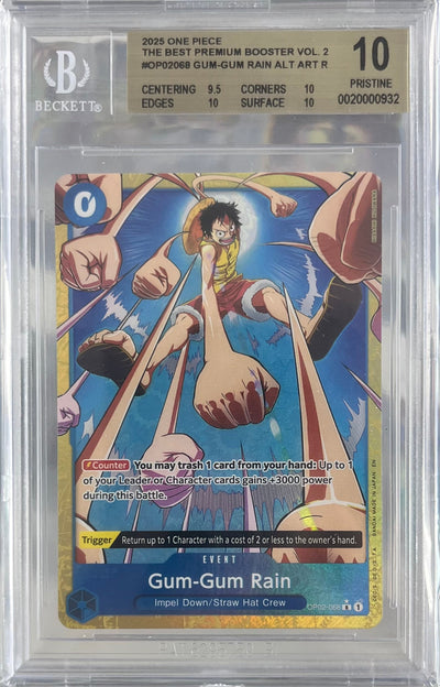 2025 ONE PIECE THE BEST PREMIUM BOOSTER VOL.2 GUM GUM RAIN ALT ART #OP02068 BGS 10