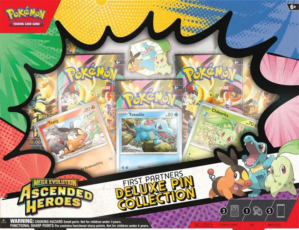 Pokémon TCG: Ascended Heroes First Partners Deluxe Pin Collection (Chikorita, Tepig, Totodile)
