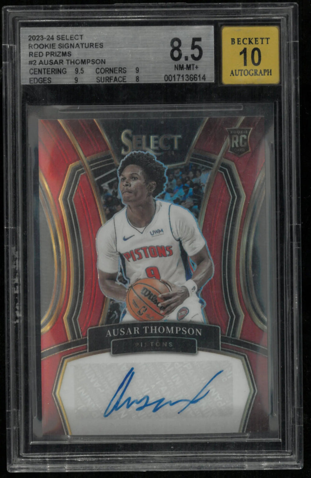 Ausar Thompson RC /99 BGS 8.5 Auto 10 2023 Select Rookie Signatures Red Prizm