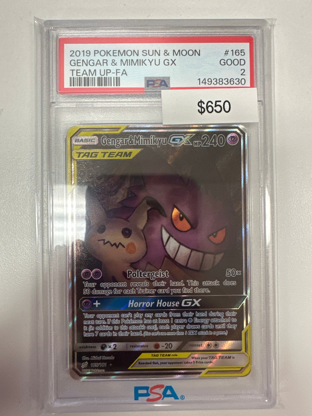 Pokemon Gengar & Mimikyu GX 165/191 PSA 2