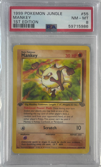 1999 POKEMON JUNGLE MANKEY 1ST EDITION #55 PSA 8