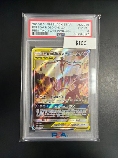 Pokemon Espeon & Deoxys GX #SM240 PSA 8