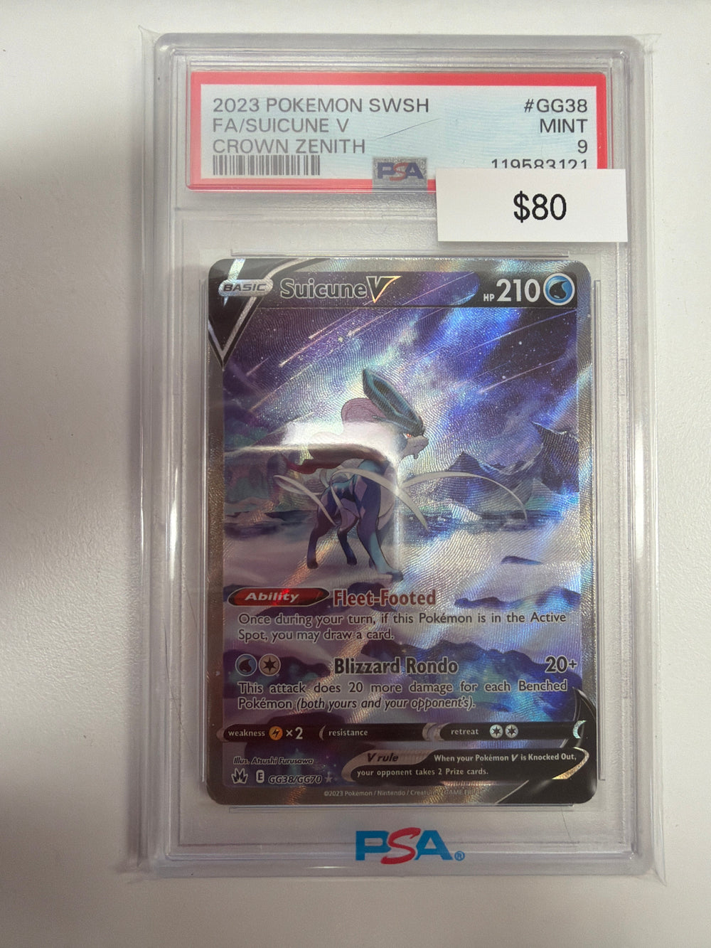 Pokemon Suicune V GG38/GG70 PSA 9