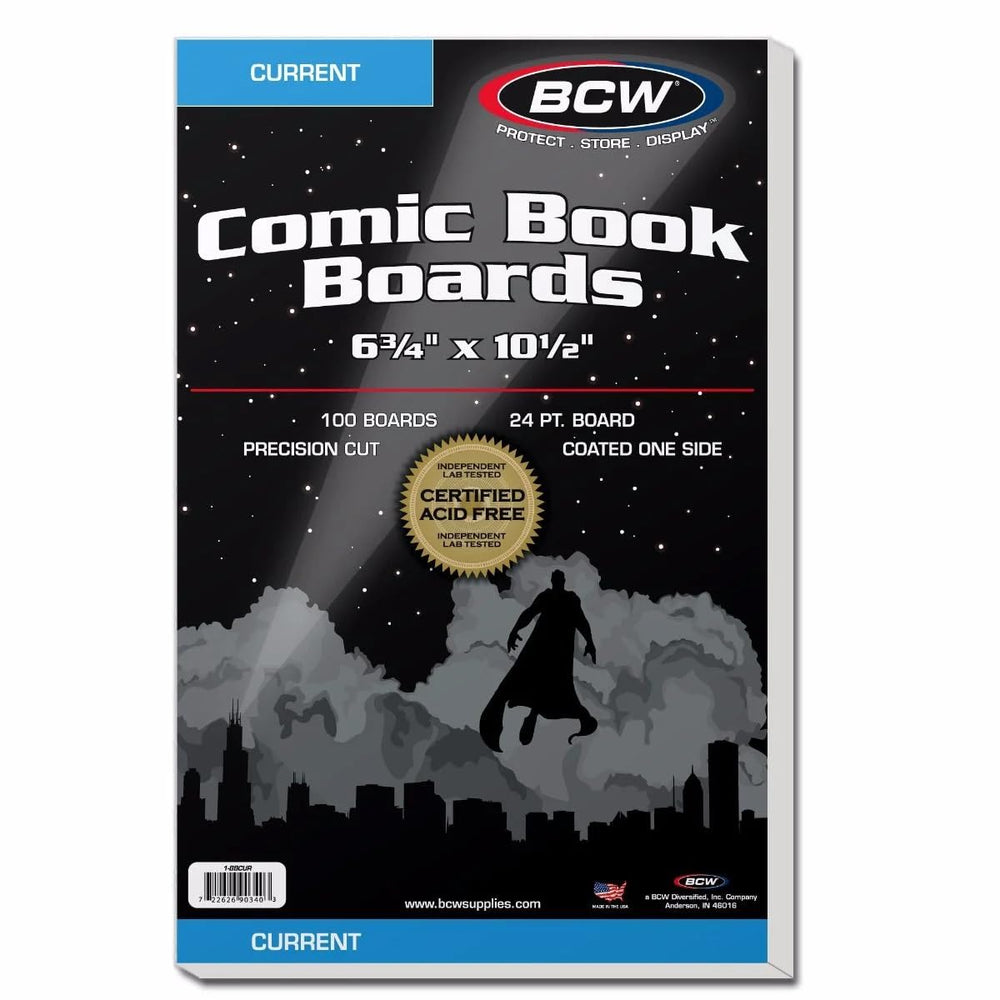 BCW Current Comic Book Backing Boards - 100 Pack | 24 pt., Coated, Buffered with 3% Calcium Carbonate