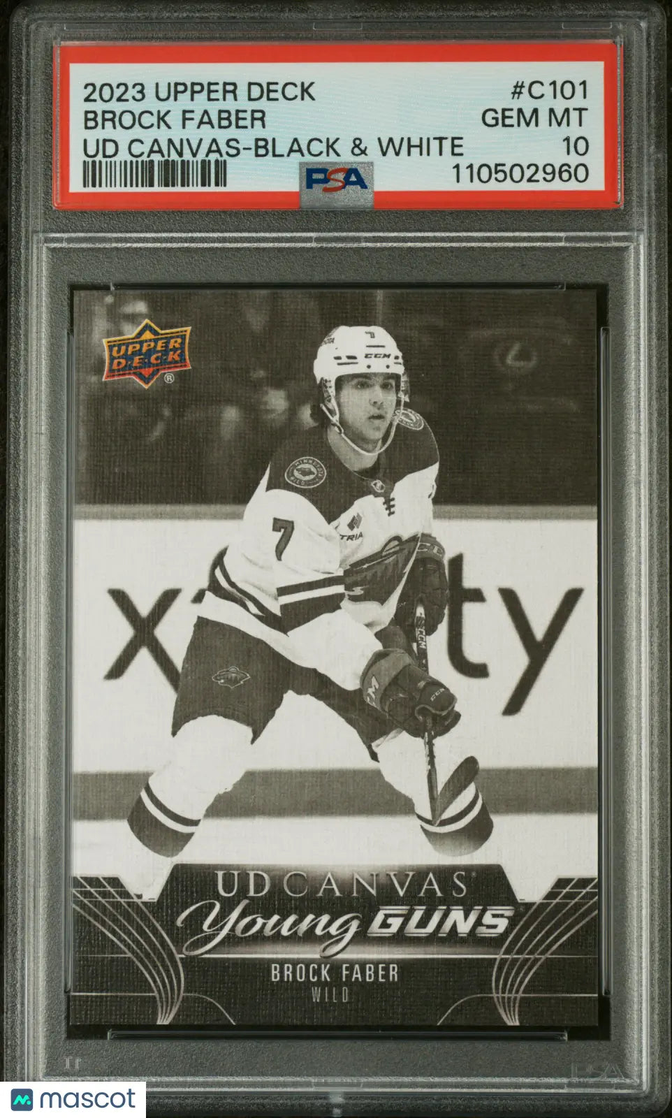 Brock Faber Black White Canvas PSA 10 RC Young Guns 2023-24 UD