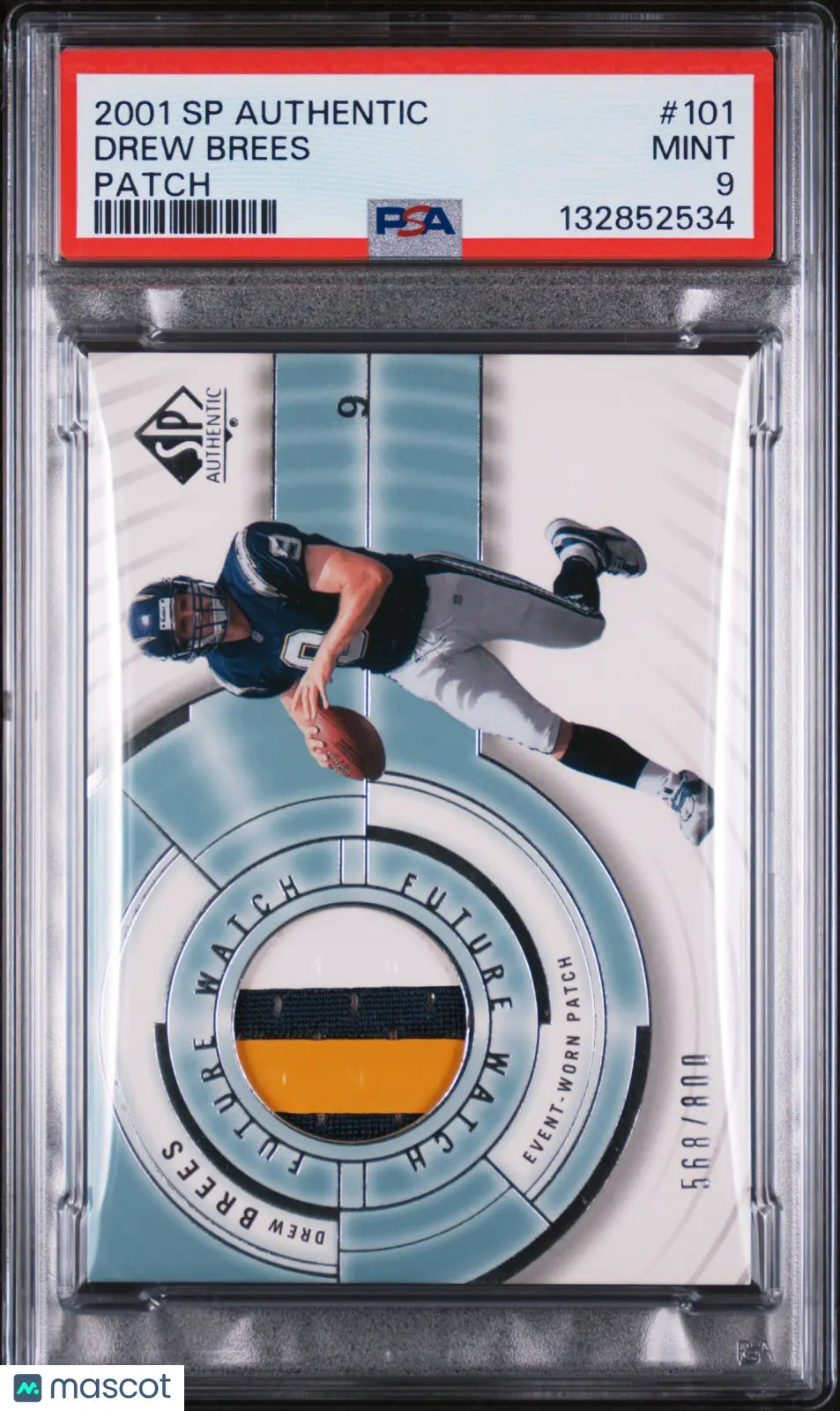 Drew Brees RC PSA 9 Future Watch Patch /800 SP Authentic 2001 #101